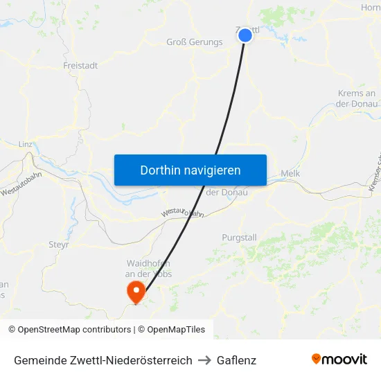Gemeinde Zwettl-Niederösterreich to Gaflenz map