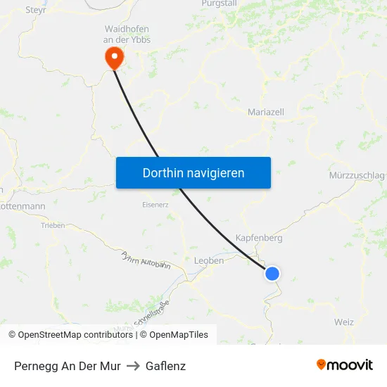 Pernegg An Der Mur to Gaflenz map