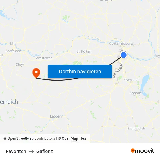 Favoriten to Gaflenz map