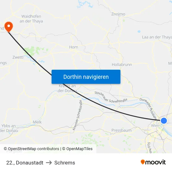22., Donaustadt to Schrems map