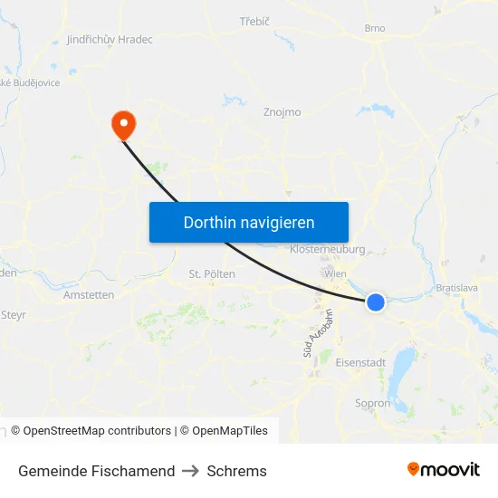 Gemeinde Fischamend to Schrems map