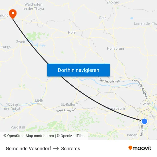 Gemeinde Vösendorf to Schrems map