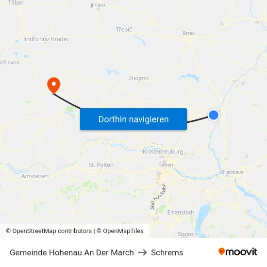 Gemeinde Hohenau An Der March to Schrems map