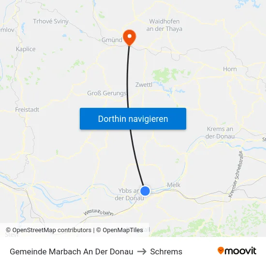 Gemeinde Marbach An Der Donau to Schrems map