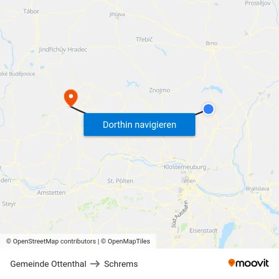 Gemeinde Ottenthal to Schrems map