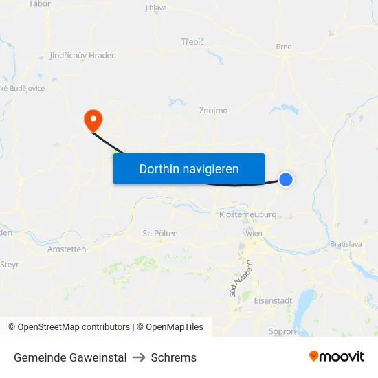 Gemeinde Gaweinstal to Schrems map