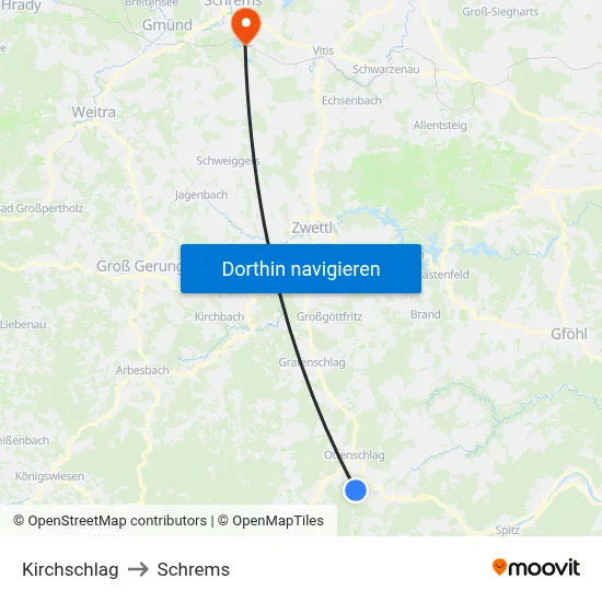 Kirchschlag to Schrems map