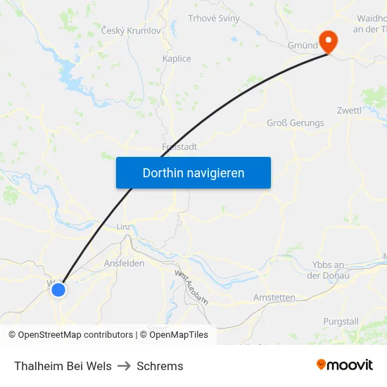 Thalheim Bei Wels to Schrems map