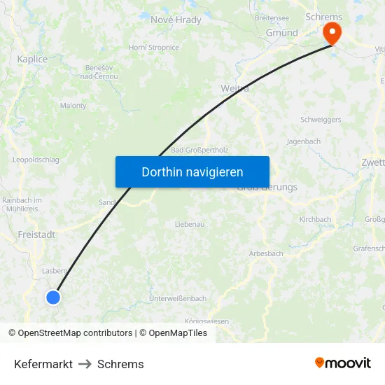 Kefermarkt to Schrems map