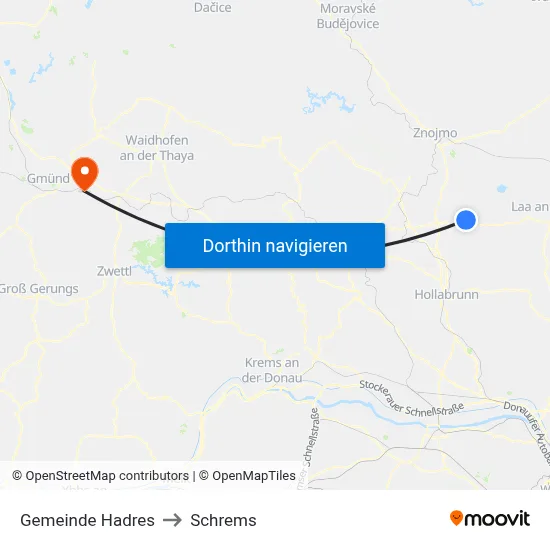 Gemeinde Hadres to Schrems map