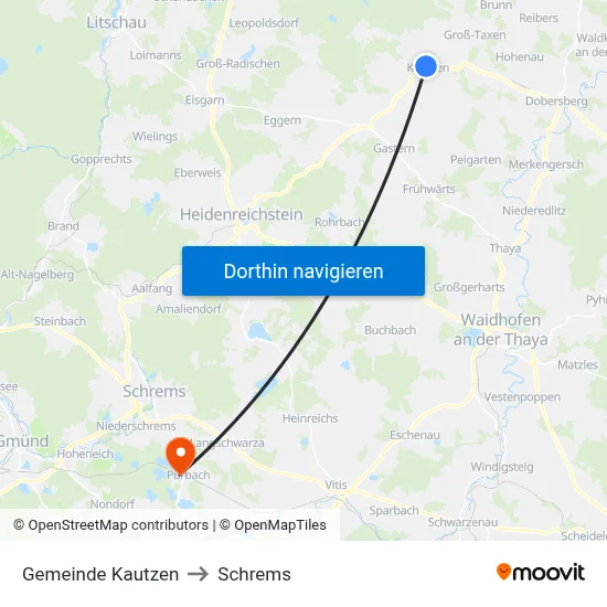 Gemeinde Kautzen to Schrems map
