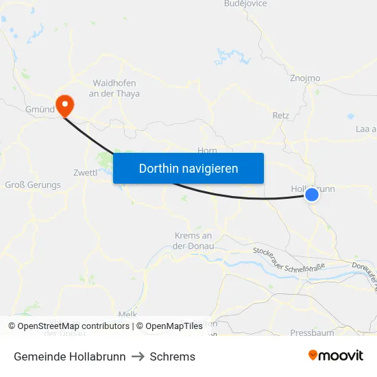 Gemeinde Hollabrunn to Schrems map