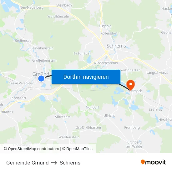 Gemeinde Gmünd to Schrems map