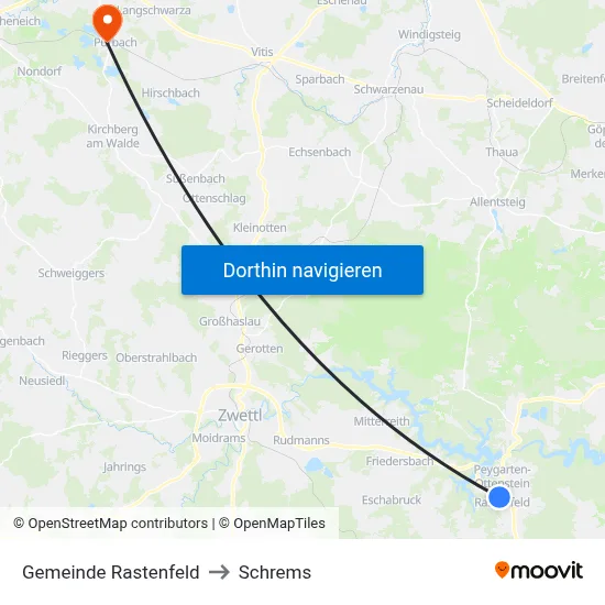 Gemeinde Rastenfeld to Schrems map