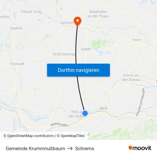 Gemeinde Krummnußbaum to Schrems map