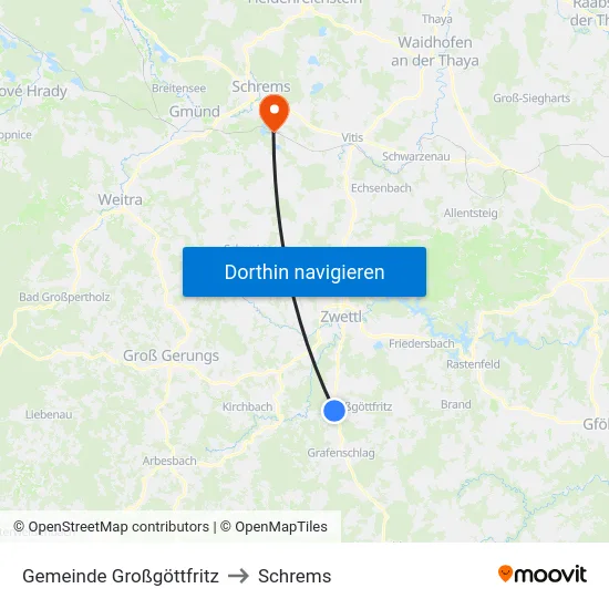 Gemeinde Großgöttfritz to Schrems map