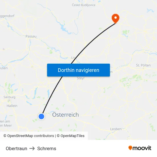 Obertraun to Schrems map