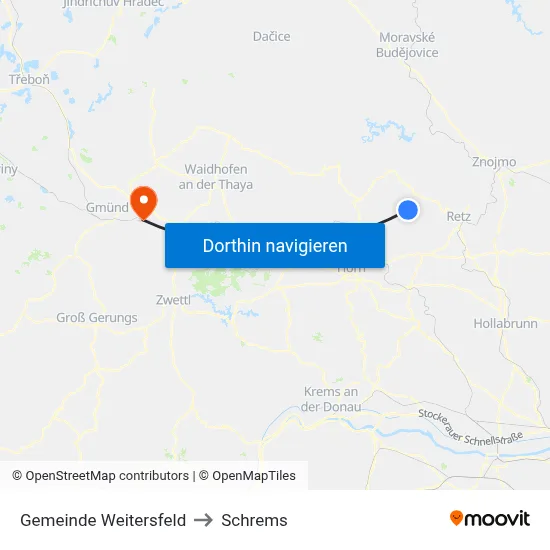 Gemeinde Weitersfeld to Schrems map