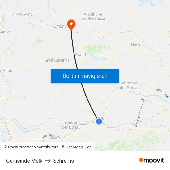 Gemeinde Melk to Schrems map