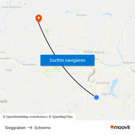 Sieggraben to Schrems map