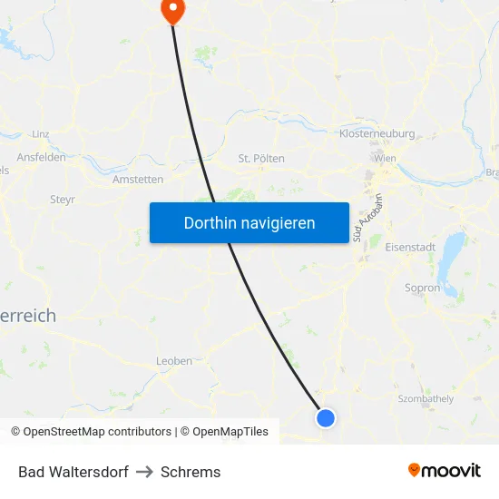 Bad Waltersdorf to Schrems map
