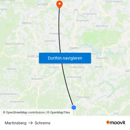 Martinsberg to Schrems map