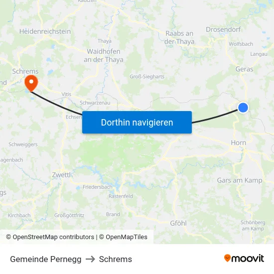 Gemeinde Pernegg to Schrems map