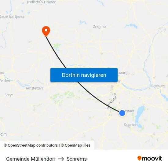 Gemeinde Müllendorf to Schrems map