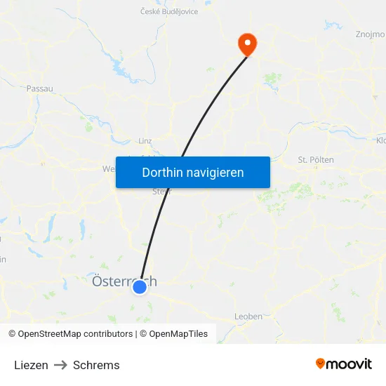 Liezen to Schrems map