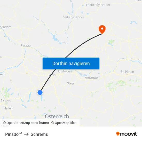 Pinsdorf to Schrems map