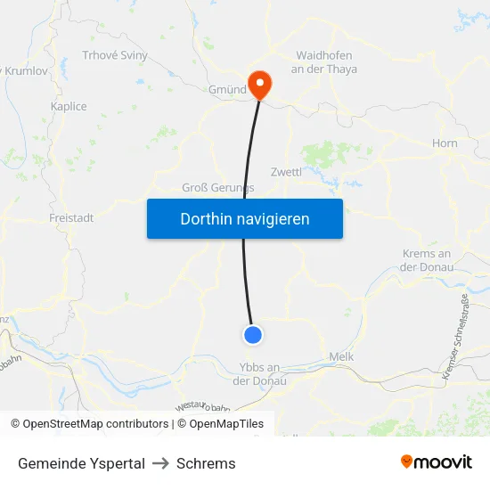 Gemeinde Yspertal to Schrems map