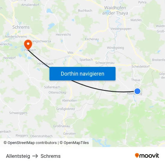 Allentsteig to Schrems map