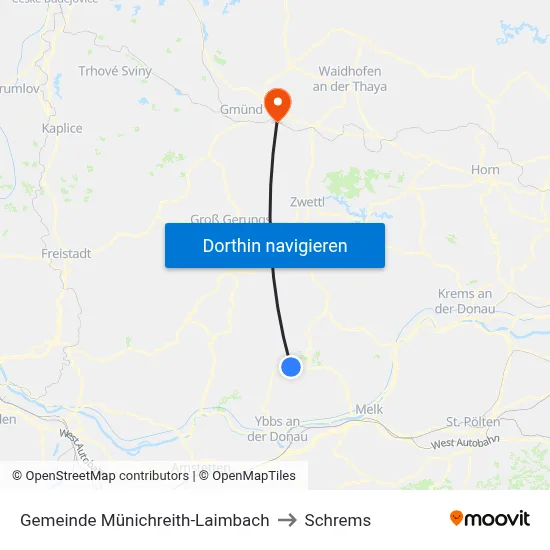 Gemeinde Münichreith-Laimbach to Schrems map
