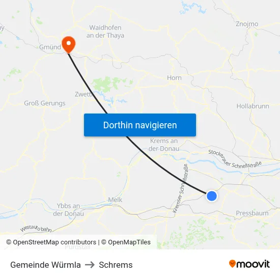 Gemeinde Würmla to Schrems map