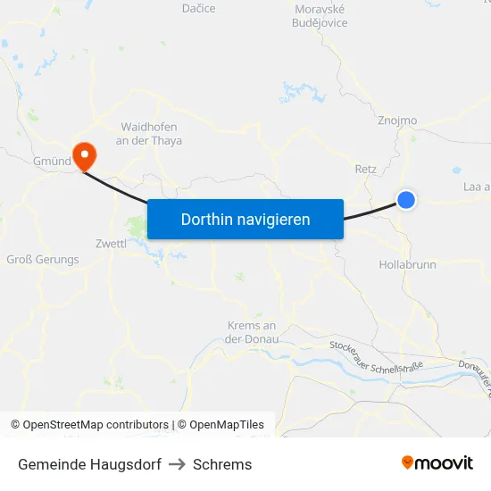 Gemeinde Haugsdorf to Schrems map