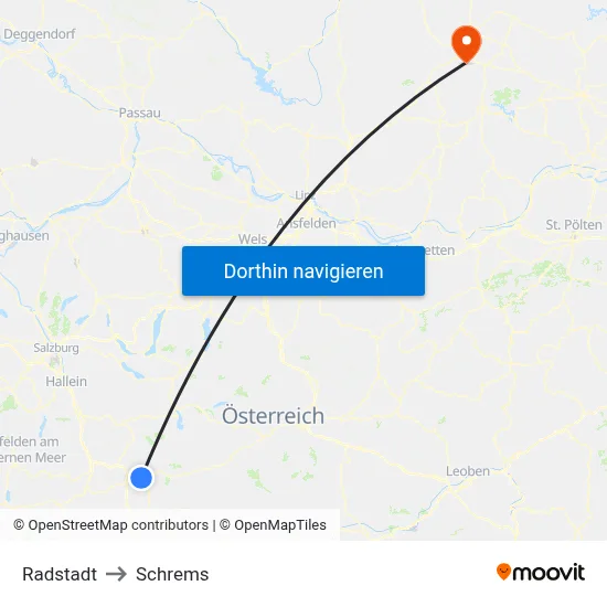 Radstadt to Schrems map