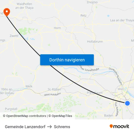 Gemeinde Lanzendorf to Schrems map