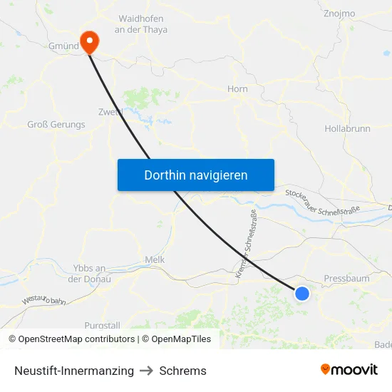 Neustift-Innermanzing to Schrems map