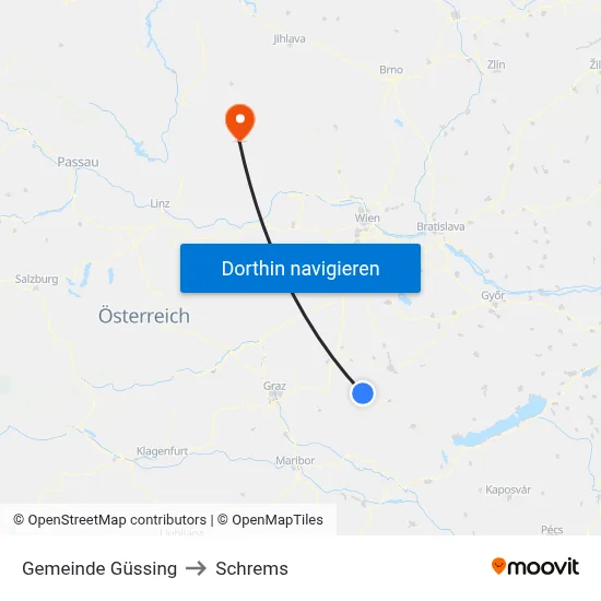 Gemeinde Güssing to Schrems map