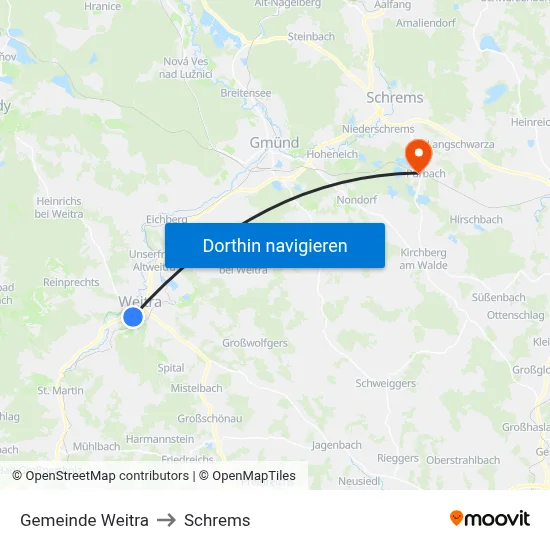 Gemeinde Weitra to Schrems map