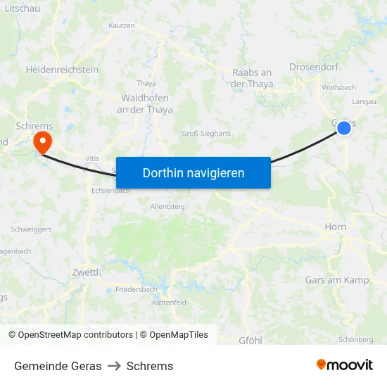 Gemeinde Geras to Schrems map