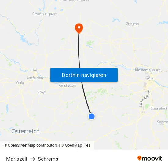 Mariazell to Schrems map