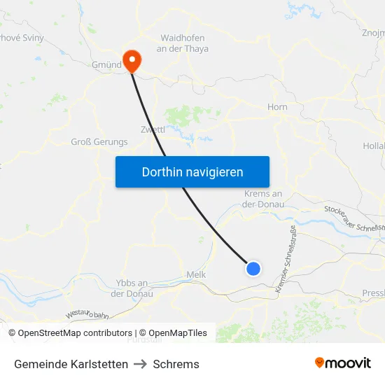 Gemeinde Karlstetten to Schrems map