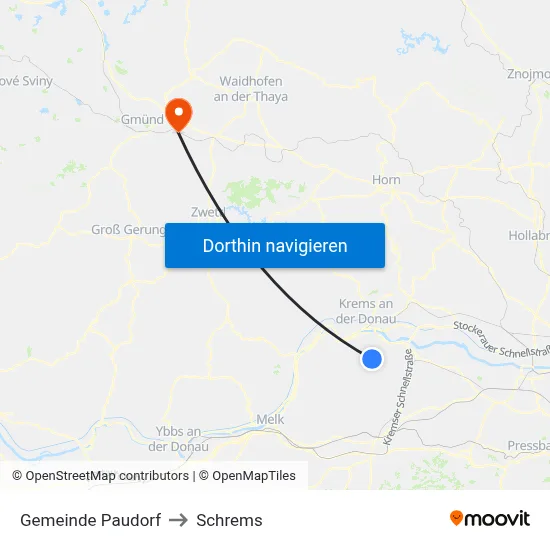 Gemeinde Paudorf to Schrems map