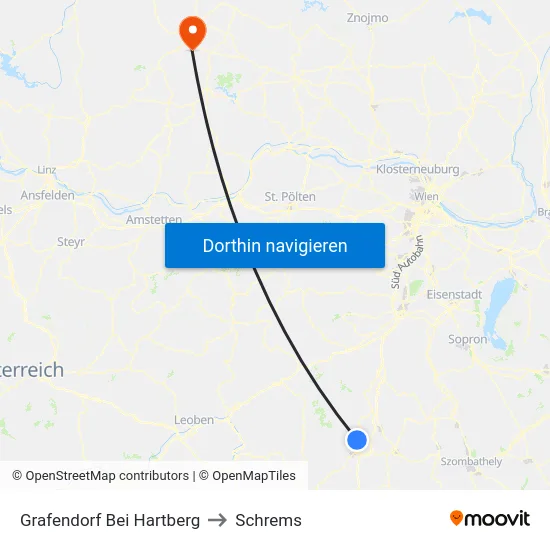 Grafendorf Bei Hartberg to Schrems map