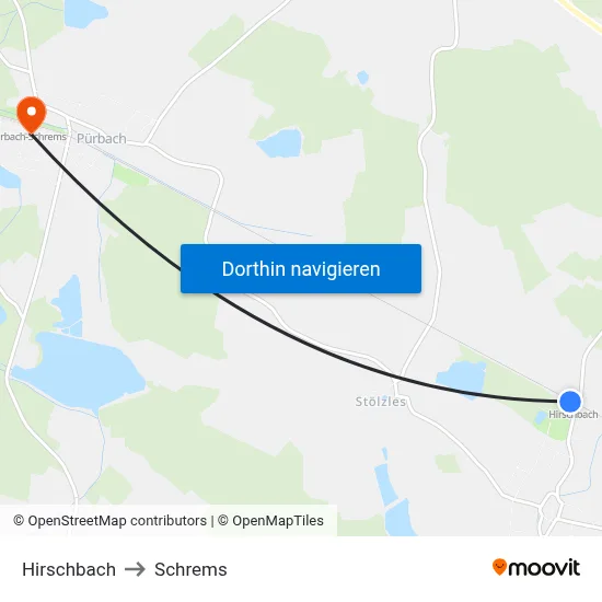 Hirschbach to Schrems map