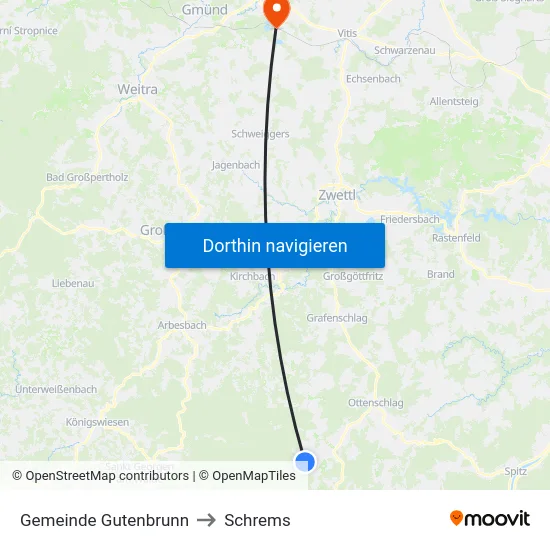 Gemeinde Gutenbrunn to Schrems map