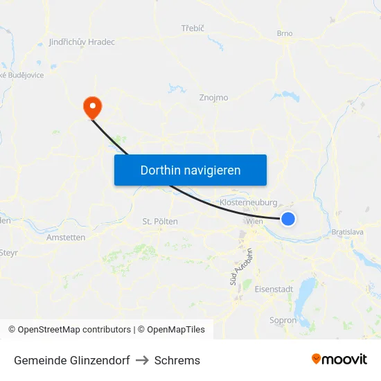 Gemeinde Glinzendorf to Schrems map