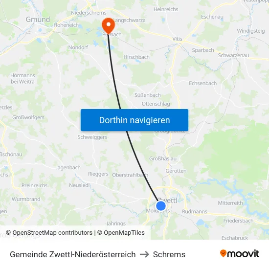 Gemeinde Zwettl-Niederösterreich to Schrems map