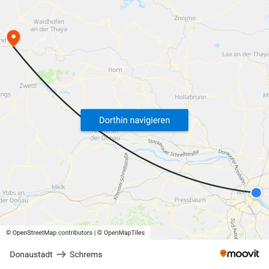 Donaustadt to Schrems map